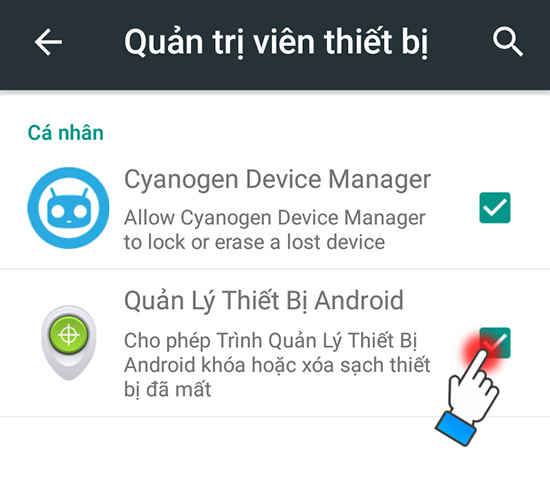 Bật quản lý thiết bị trên điện thoại Android